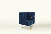 Armchair in Astrakhan, brass, chromed steel, heat blued steel | Human Heritage