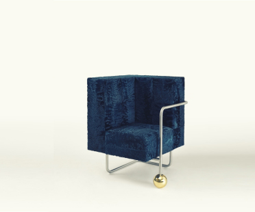 Armchair in Astrakhan, brass, chromed steel, heat blued steel | Human Heritage