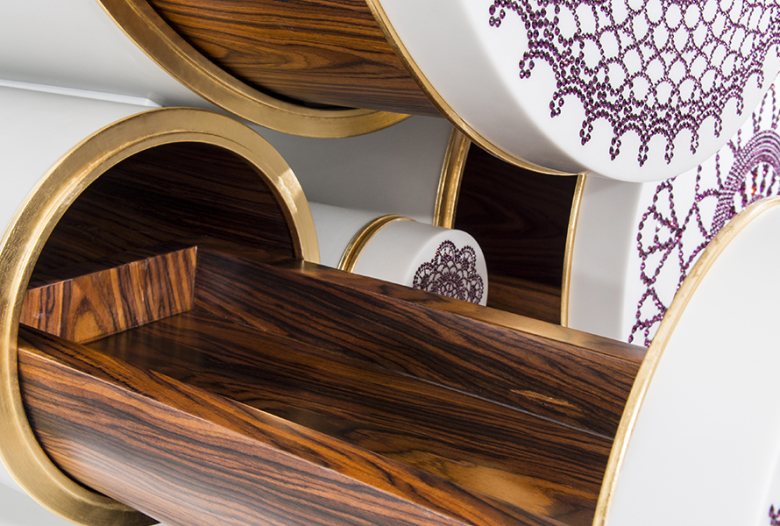 Bar Enxoval, Corian, Cristaux Swarovski, Feuille d’or, Bois Palissandre | Human Heritage