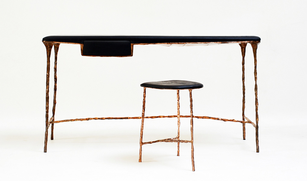 Handmade luxury desk in burnt oak, copper-covered metal | Human Heritage