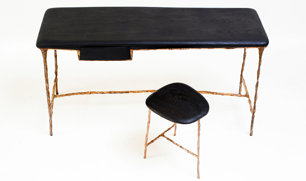 Handmade luxury desk in burnt oak, copper-covered metal | Human Heritage