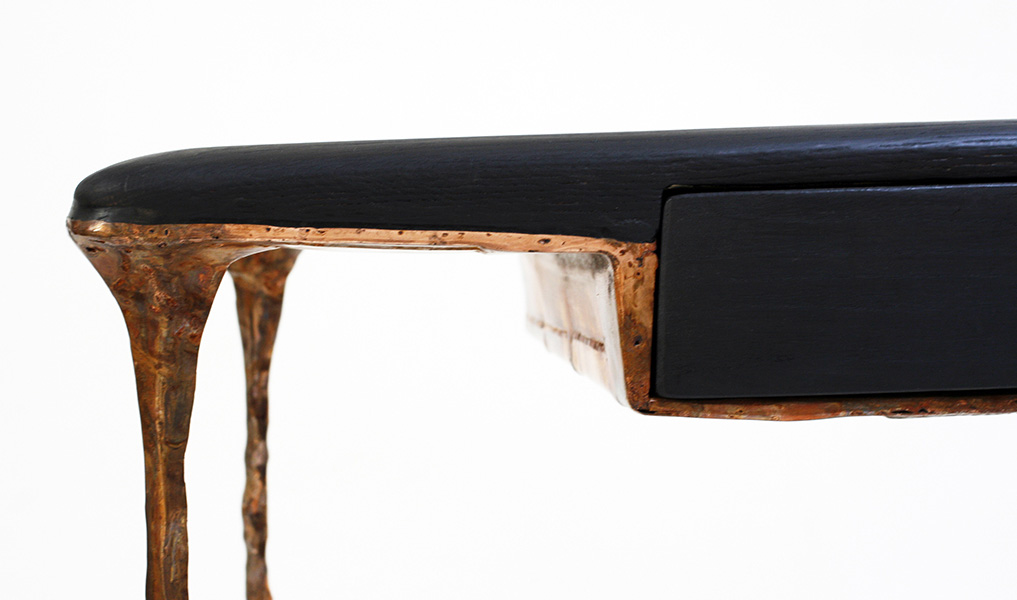 Handmade luxury desk in burnt oak, copper-covered metal | Human Heritage
