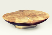 Coffe table, Apple-shaped, burr european olive ash, lacquered fiberglass | Human Heritage