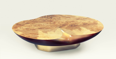 Coffe table, Apple-shaped, burr european olive ash, lacquered fiberglass | Human Heritage