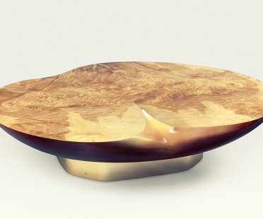 Coffe table, Apple-shaped, burr european olive ash, lacquered fiberglass | Human Heritage
