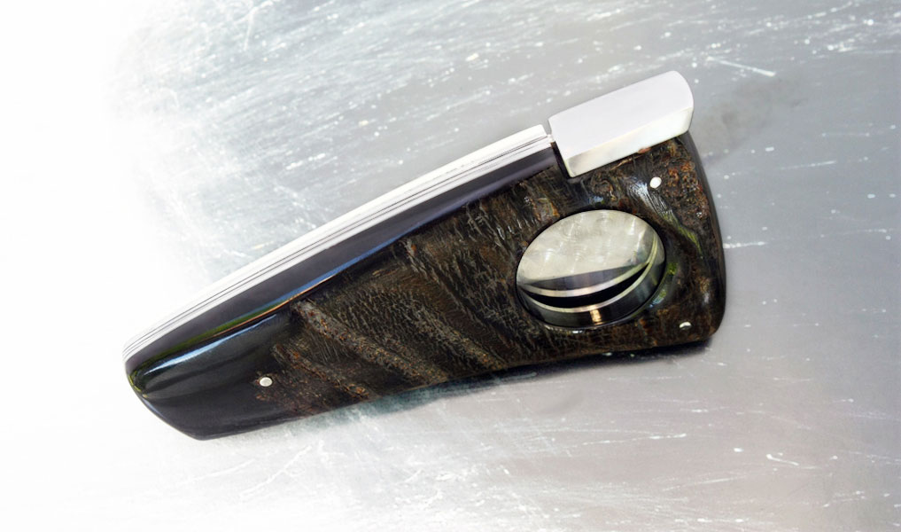 Handmade luxury cigar cutter in steel, ivory, buffalo horn | Human Heritage