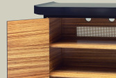 TV cabinet in black lacquer, bronze polished, zebrano | Human Heritage