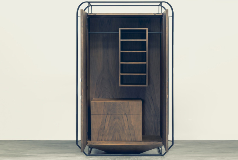 Wardrobe in European walnut and black patina metal | Human Heritage